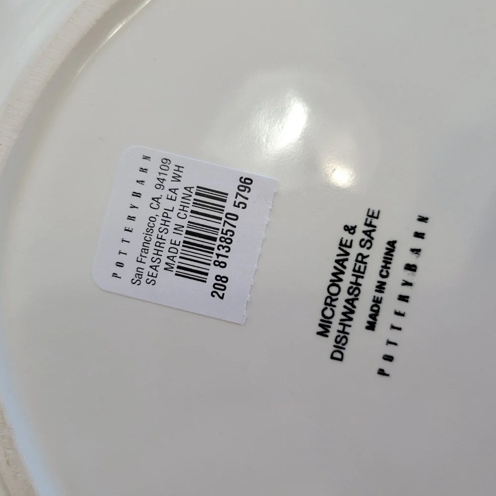 Set of 2 Pottery Barn Seashore Fish Plates  White Ceramic Textured
